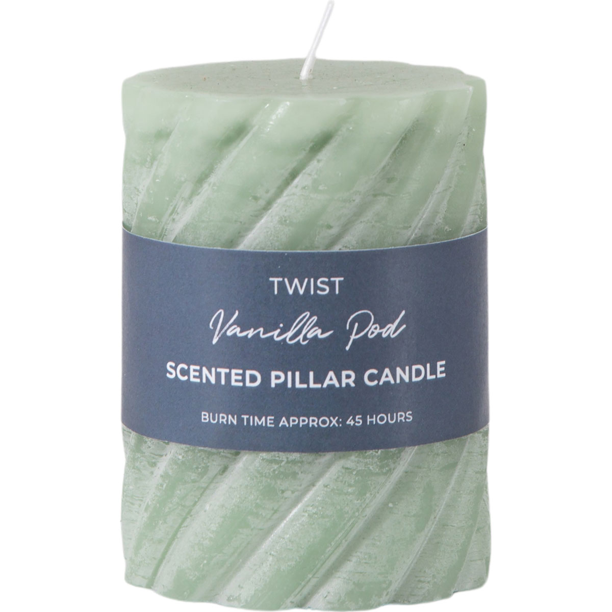 Vanilla Pillar Candle Twist Sage (2pk) D75x100mm