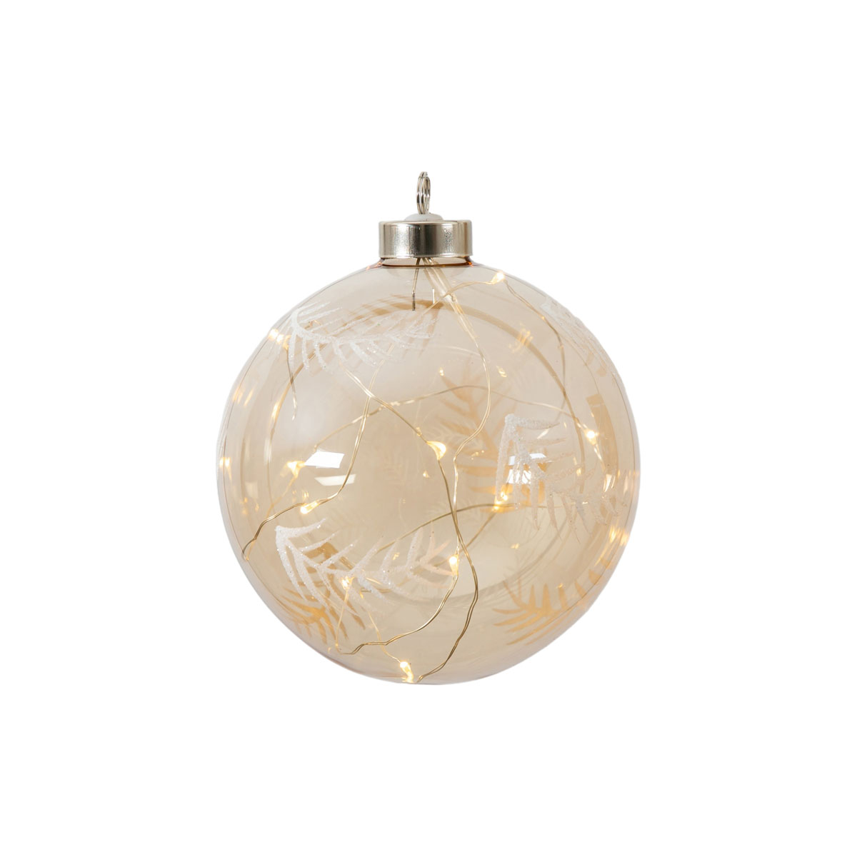 Feather Etched Bauble with LED Amber 120x120x140mm