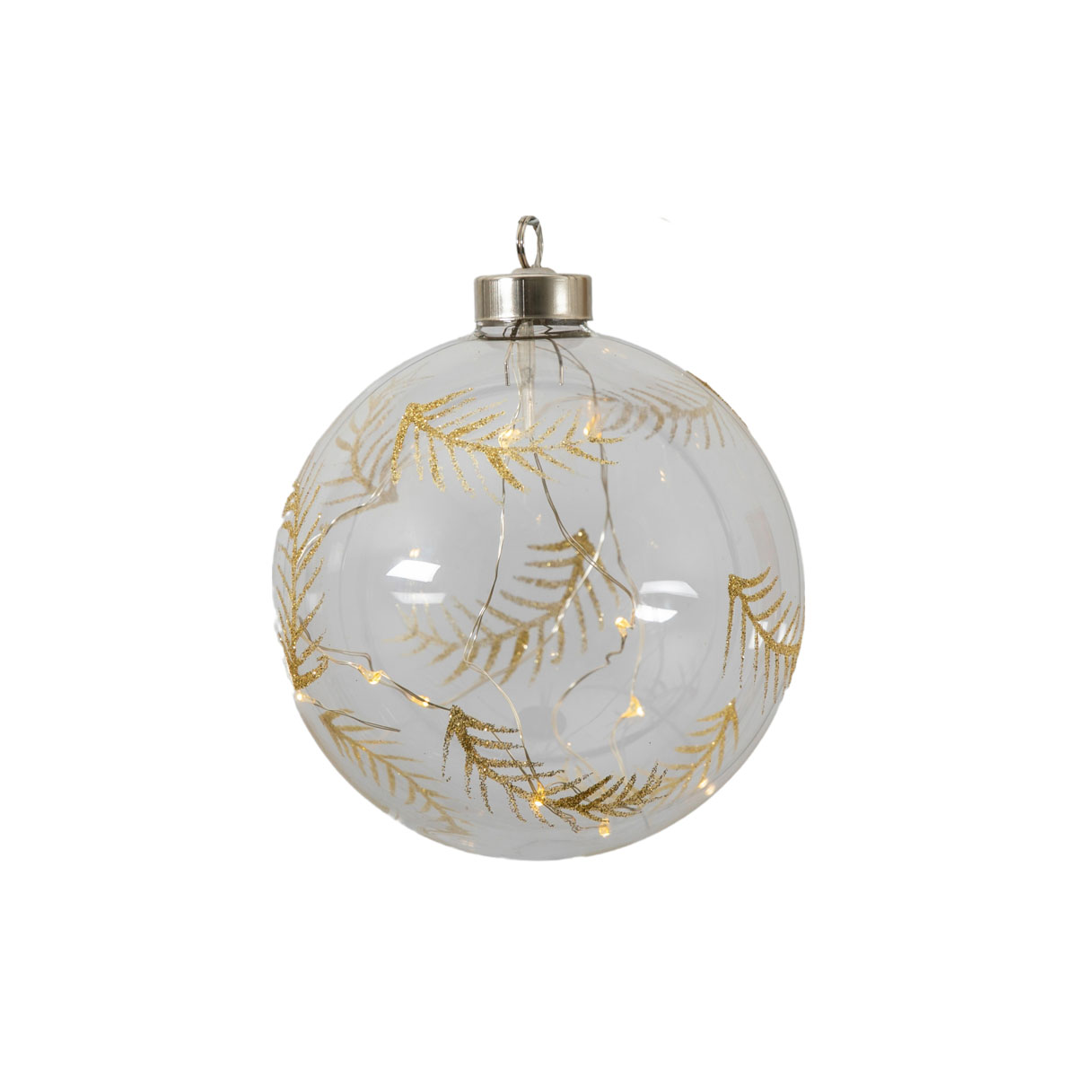 Feather Etched Bauble with LED Clear 120x120x140mm