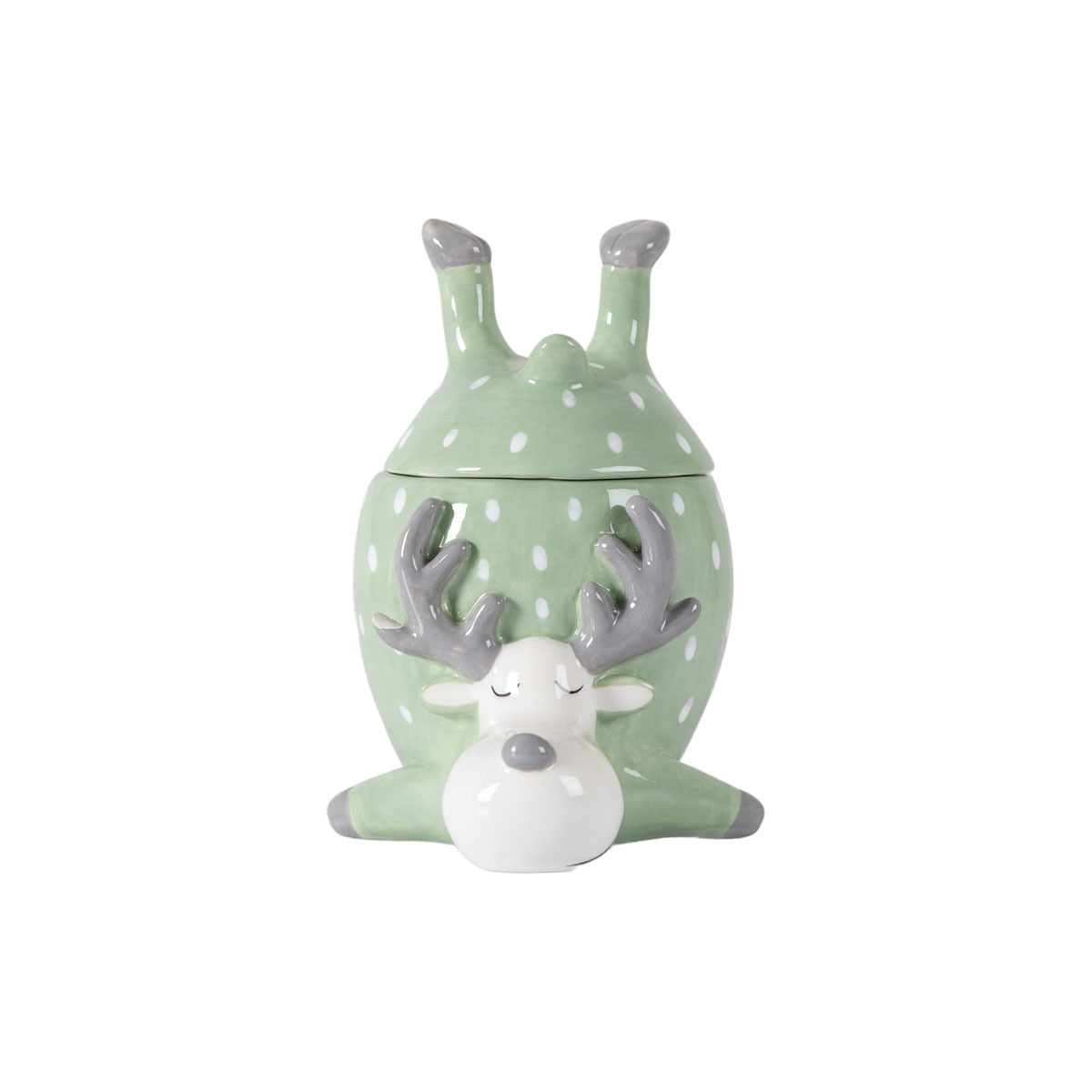 Reindeer Pot with Lid Green 145x125x175mm
