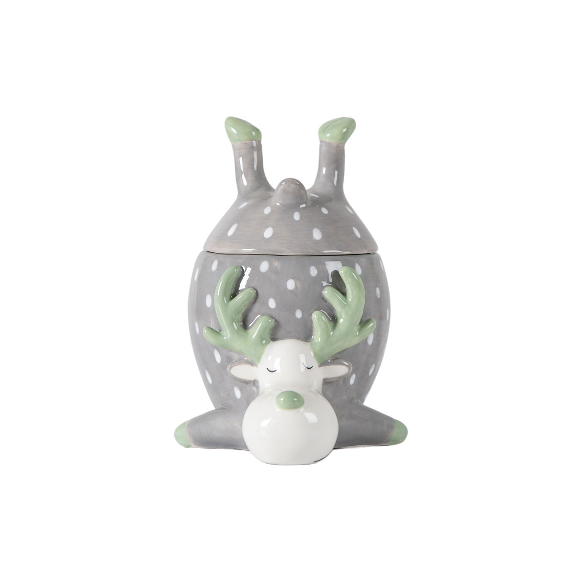 Reindeer Pot with Lid Grey 145x125x175mm