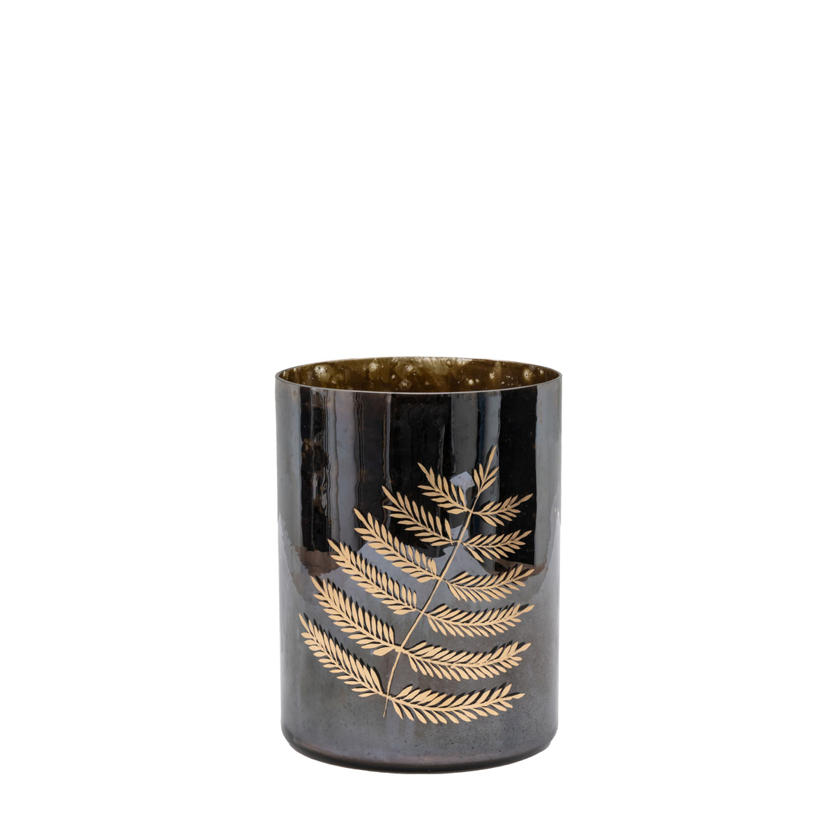 Fern Hurricane Small Black Gold Vase 150x150x200mm