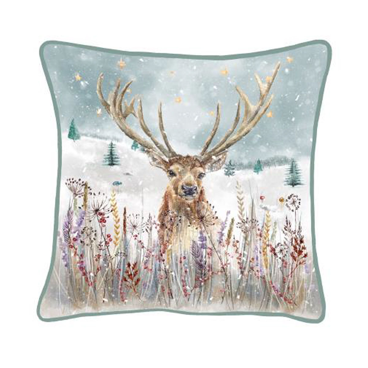Countryside Snow Scene Deer Cushion 450x450mm