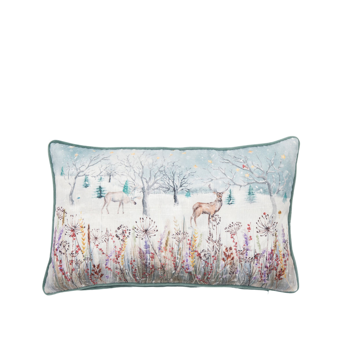 Countryside Snow Scene Deer Cushion 300x500mm