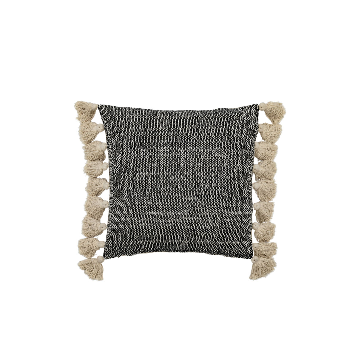 Woven Cushion with Tassels Black 450x450mm